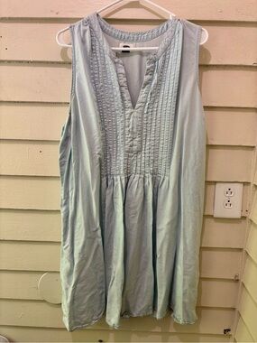 Old Navy Plus Size Denim Chambray Light Sleeveless Pintuck Ruffle Casual Dress